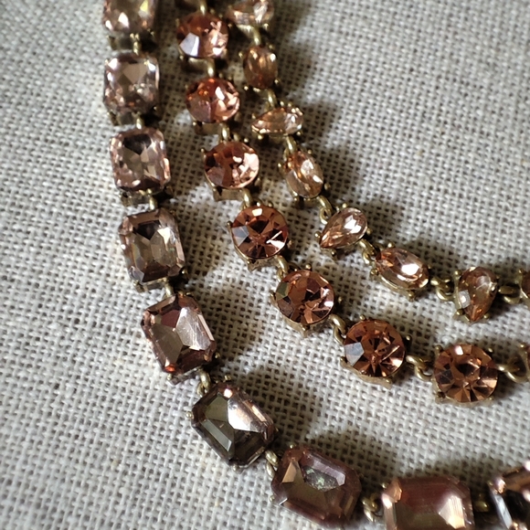 Loft Triple Strand Topaz Peach Emerald Cut Rhinestone Necklace Ann Taylor EUC - Picture 9 of 14
